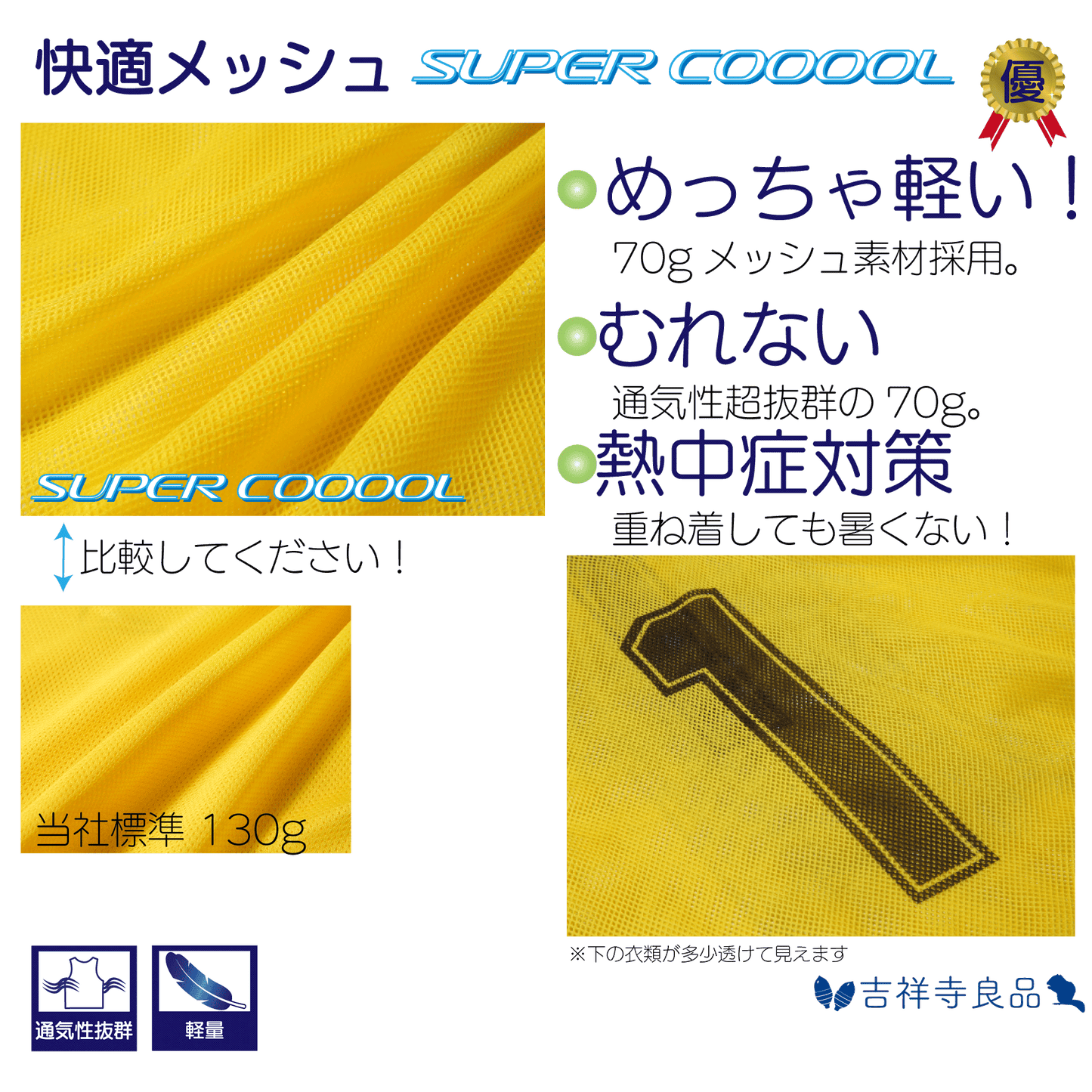 [Kichijoji Ryohin] Bibs Heat stroke prevention lightweight super comfortable mesh 70g SUPER COOL thin type 6-piece set Numbered