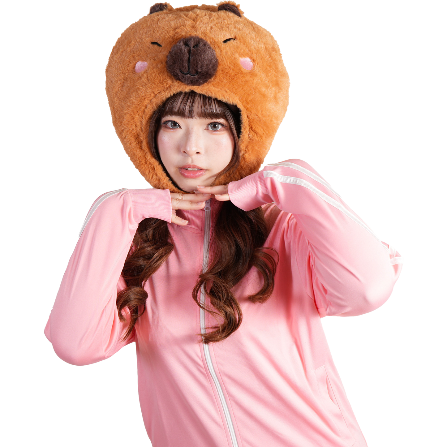🧡【カピバラ かぶりもの】ふわもこ着ぐるみ風 アニマル帽子《大人用フリーサイズ》