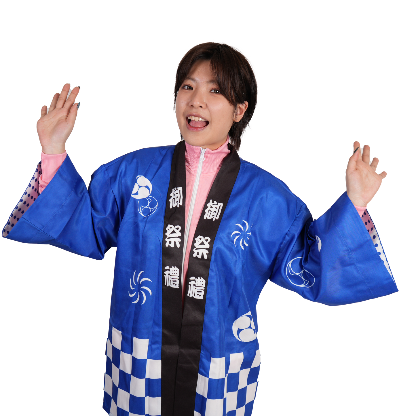 ハッピでHAPPY!お祭り気分を一気に盛り上げる！お手入れ簡単ノンアイロン　ユニセックス「祭」法被　各種サイズ取り揃え（ブルー）